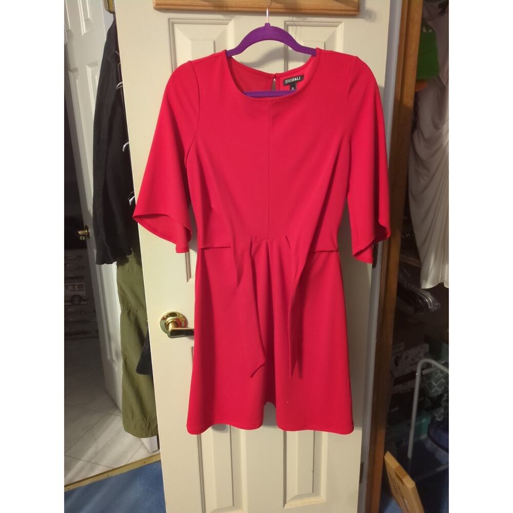 Roz & Ali - Women's Red Tie Front Draped Sleeve Dress - Sz XS